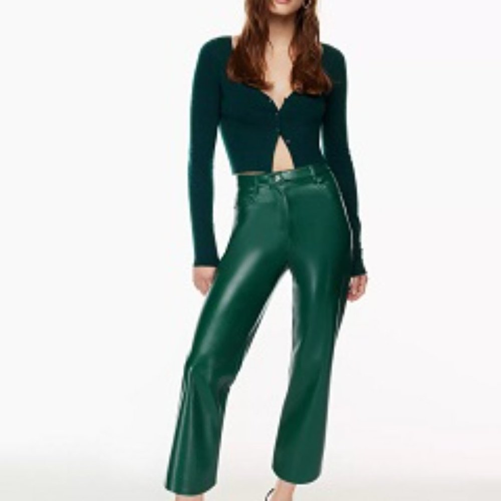 Aritzia Venturine Green Vegan Leather Wilfred Melina Cropped Pants